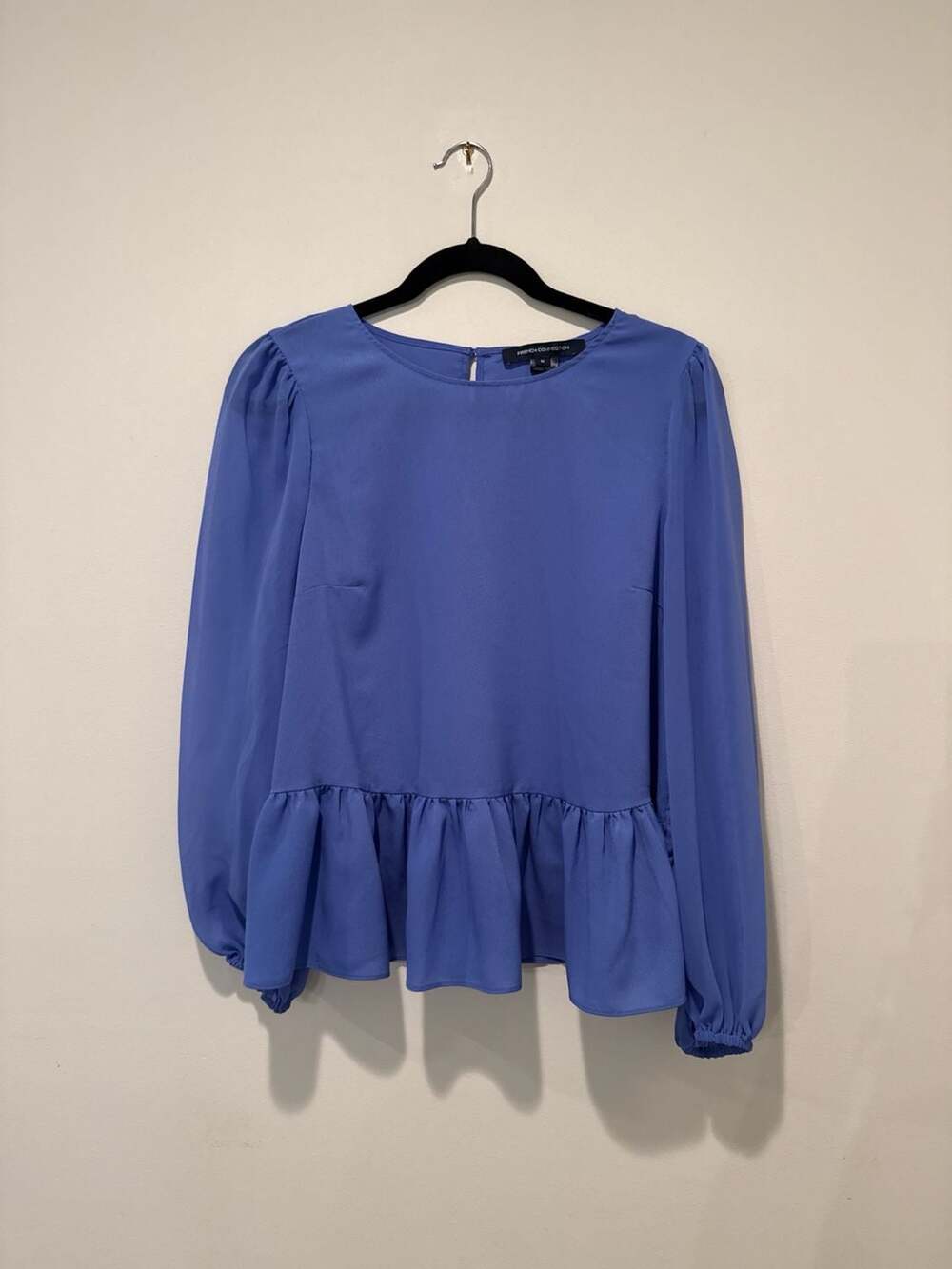 French Connection Blue Peplum Long Sleeve Blouse Size M